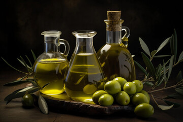 Obraz na płótnie Canvas Olive oil in jars. AI Generated