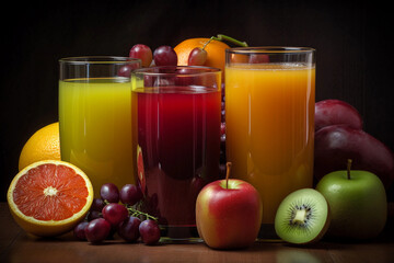 Fototapeta premium Fruit juice in glasses. AI Generated