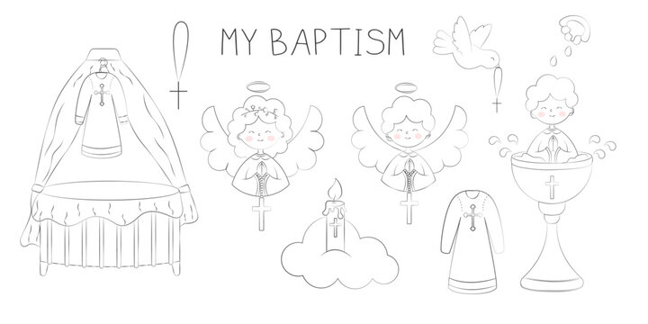 Set of Doodles for Baptism Religious Rite Vector Illustration