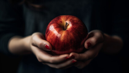 Fresh apple snack, held by young woman generated by AI