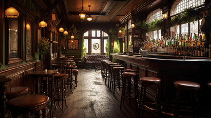 Fototapeta na wymiar The interior of Irish Pub. Generative Ai