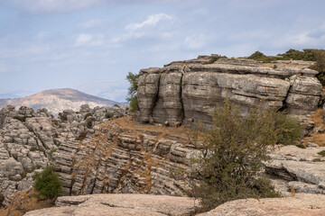 Fototapeta premium Beautifull exposure of the El Torcal de Antequera, wich is known for its unusual landforms, and is regarded as one of the most impressive karst landscapes in Europe located in Sierra del Torcal, Anteq