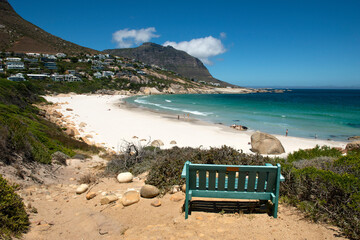 Bench at Llandudno beach, Cape Town South Africa