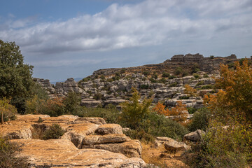 Fototapeta na wymiar Beautifull exposure of the El Torcal de Antequera, wich is known for its unusual landforms, and is regarded as one of the most impressive karst landscapes in Europe located in Sierra del Torcal, Anteq