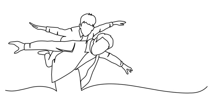 Fathers day line art style vector illustration, father and son line art illustration