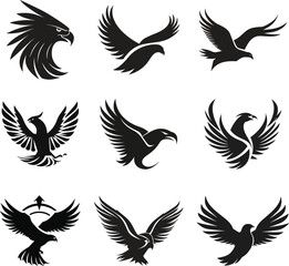 set of eagle logo. set of black and white icons. vector logo set.