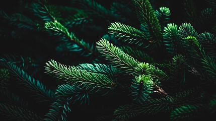 Dark background with fir trees, generative AI.