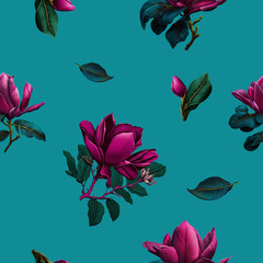 Seamless magnolia pattern design. Generative AI