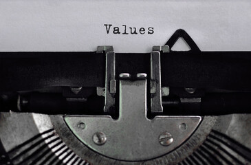 Text Values typed on retro typewriter
