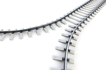 diverging railway. isolated 3d rendering