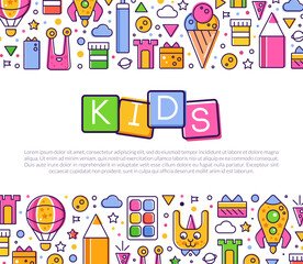 Bright Kids Design with Line Colorful Icons Vector Template