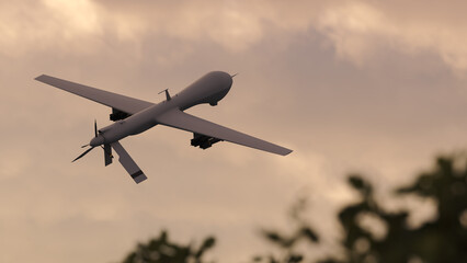 Fototapeta na wymiar UAV in the cloudy sky. 3d rendering
