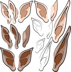 Different Ears for characters. human, elf ears Outline ears Colored ears and black conture