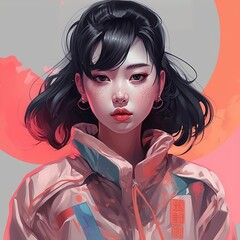 Illustration of a woman and abstract art, AI Generated.