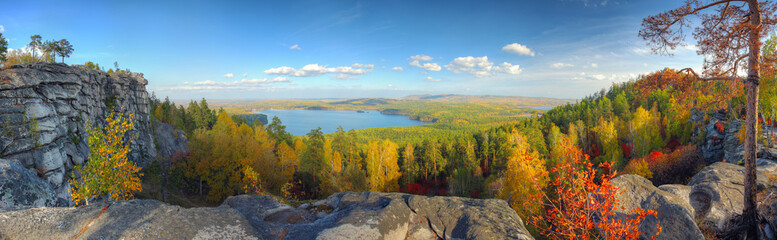 autumn landscape with mountains and lake