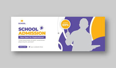 Back to school admission Facebook cover, horizontal web banner template