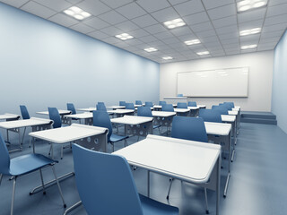 Fototapeta na wymiar modern blue classroom. 3d rendering