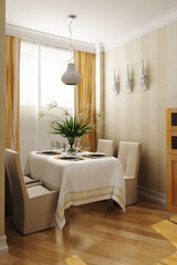 3d rendering of the dining room interior