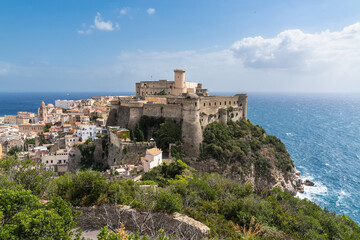 The Aragonese-Angevine Castle of Gaeta, located on scenic rock overlooking the Mediterranean Sea,...