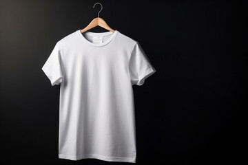 White t-shirt mockup on black background