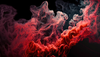 Fototapeta premium Smoke Explosion, Red Glowing Vapor Wave on Dark Black Abstract Art for Backgrounds, Banners, Wallpapers, Posters, and Covers , Generative AI