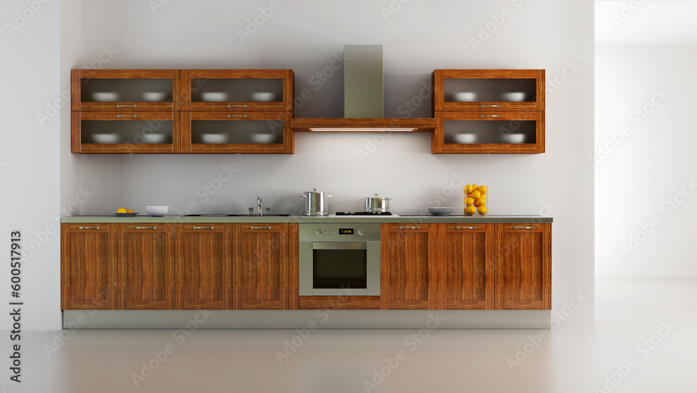 Wall mural classic style kitchen interior 3d rendering