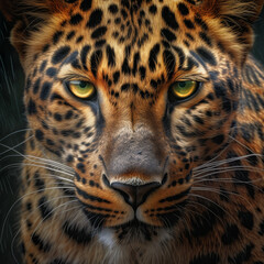 Wild leopard portrait close-up