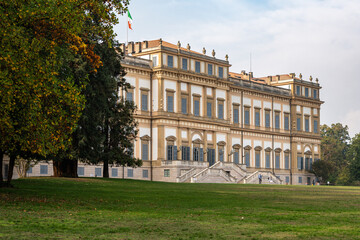 Obraz premium The charming neoclassical style Villa Reale di Monza viewed from the park, Lombardy region, Italy