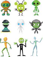 set of cartoon character. alien character. vector illustration.