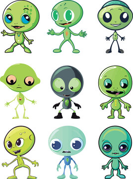 set of cartoon character. alien character. vector illustration.