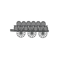 Medieval wooden wagon with barrels illustration.  Ancient cart on white background.