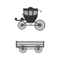 Fototapeta na wymiar Vintage carriage for transportation of people black outline silhouette vector illustration isolated on white template