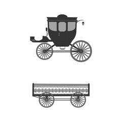 Vintage carriage for transportation of people black outline silhouette vector illustration isolated on white template