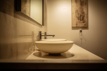 Naklejka na ściany i meble Elegant Bathroom Space Combining Japandi Style, Boho-Scandinavian Elements, Freestanding Bathtub, and Earthy Tones..