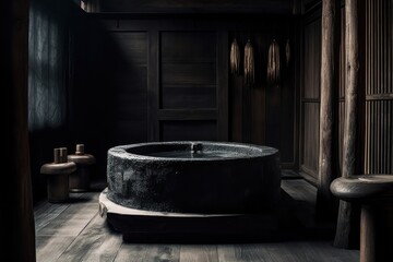 Elegant Bathroom Space Combining Japandi Style, Boho-Scandinavian Elements, Freestanding Bathtub, and Earthy Tones..