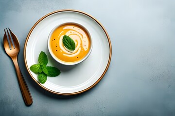 ad style capuccino with some mint & a  spoon fork created with Generative AI technology	