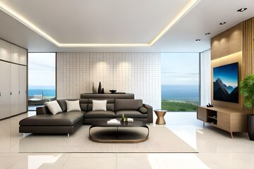 Fototapeta premium white and black living room interior created with Generative AI technology