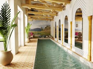 3d rendering of the swimming pool in asian style