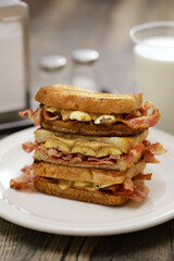 Toast with peanut butter, banana, and bacon. The Elvis sandwich