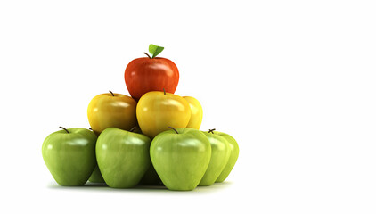 the three-colour apples 3d rendering