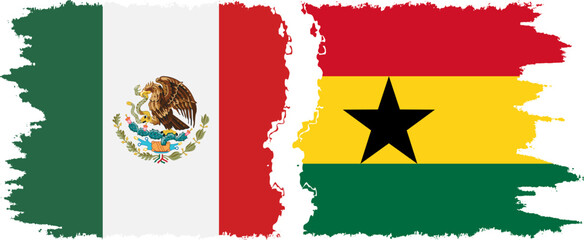 Ghana and Mexico grunge flags connection vector