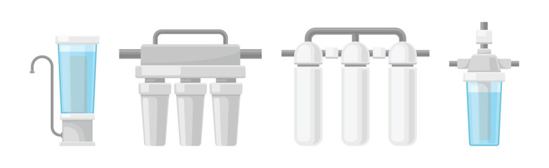 Filter Household Equipment for Drinking Purified Water Vector Set