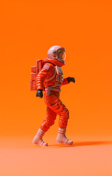 Plastic Action Figure Toy: Orange Astronaut (generative Ai Content)