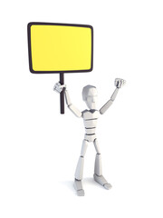 Strike of worker holding placard, 3d rendering