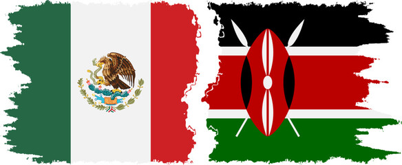 Kenya and Mexico grunge flags connection vector