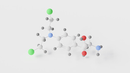 melphalan molecule 3d, molecular structure, ball and stick model, structural chemical formula alkeran