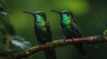 Bright hummingbird on a branch. Generative AI