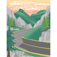 Road in mountain vector landscape highway for car