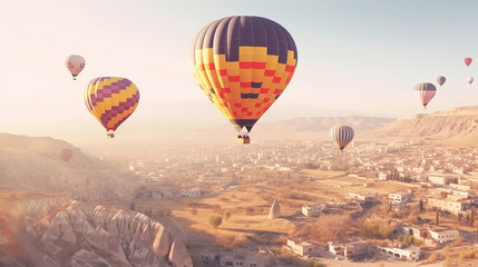 Obraz premium Colorful hot air balloons flying over Cappadocia. Generative Ai