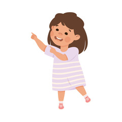 Smiling Girl Character Pointing at Something with Her Finger Vector Illustration